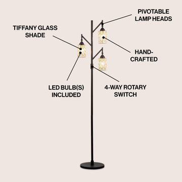 Lewis Tiffany-Style 71" Multi-Light LED Floor Lamp - JONATHAN Y